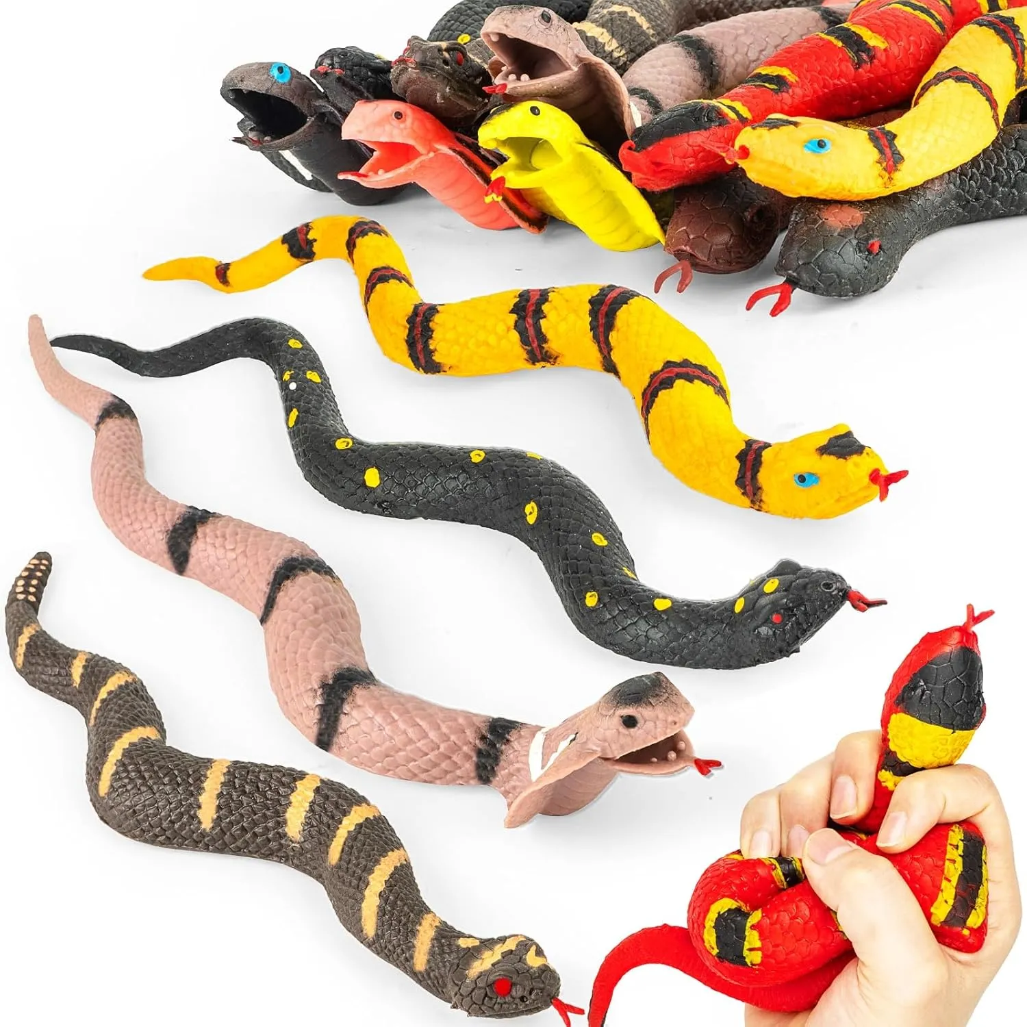 for Kids$Fidget Toys for Adults$Squeeze Toys$Stretch Toys$Fake appetite hinterland variable positive Snake Toys$ Decoration Party Favors Prank Props Toys 5PCS Realistic Rubber Snake$Soft and Stretchy Snake Toys 