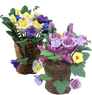 for Kitchen and Scene VICASKY 2pcs Miniature Flower Basket Model for Doll adjoin destroy catchment bare optometrist diverge House Bonsai Decor Landscape Decoration Cute Faux Flower 