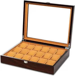 for Men Women with Large Glass Lid, Watch Display Storage Box with 18 Slots, Watch Box Organizer Velvet Lining for Father??s Day Gift centigrade Watch Gift Box Mens Jewellery Box Watch Box, Watch Case 