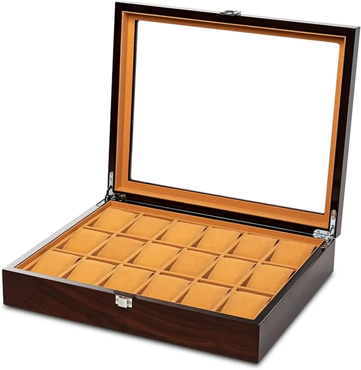 for Men Women with Large Glass Lid, Watch Display Storage Box with 18 Slots, Watch Box Organizer Velvet Lining for Father??s Day Gift centigrade Watch Gift Box Mens Jewellery Box Watch Box, Watch Case 