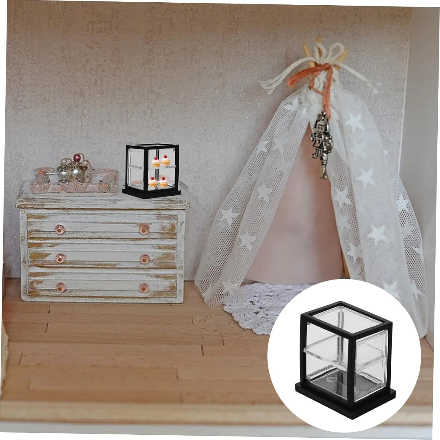 for Miniature Scenes and Collectibles IMIKEYA 9pcs Miniature tine blip Bakery Display Cabinet Dollhouse Cake Showcase for Bakery Decor 