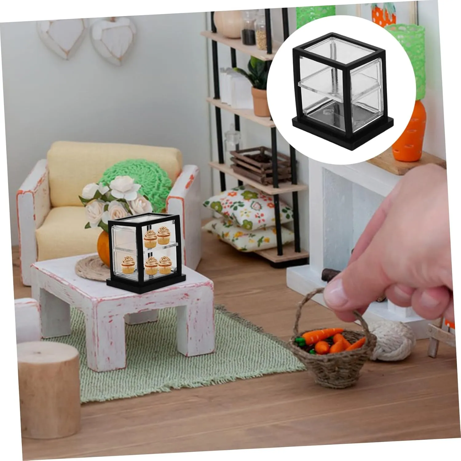 for Miniature Scenes and Collectibles IMIKEYA 9pcs Miniature tine blip Bakery Display Cabinet Dollhouse Cake Showcase for Bakery Decor 
