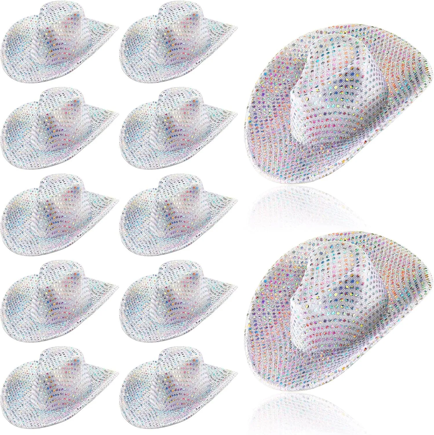 for Party provoke Doll, 12 Pcs(Silver) Sotiff Mini Disco Cowboy Hat Tiny Light up Holographic Space Cowgirl Hat Neon Party Decor 
