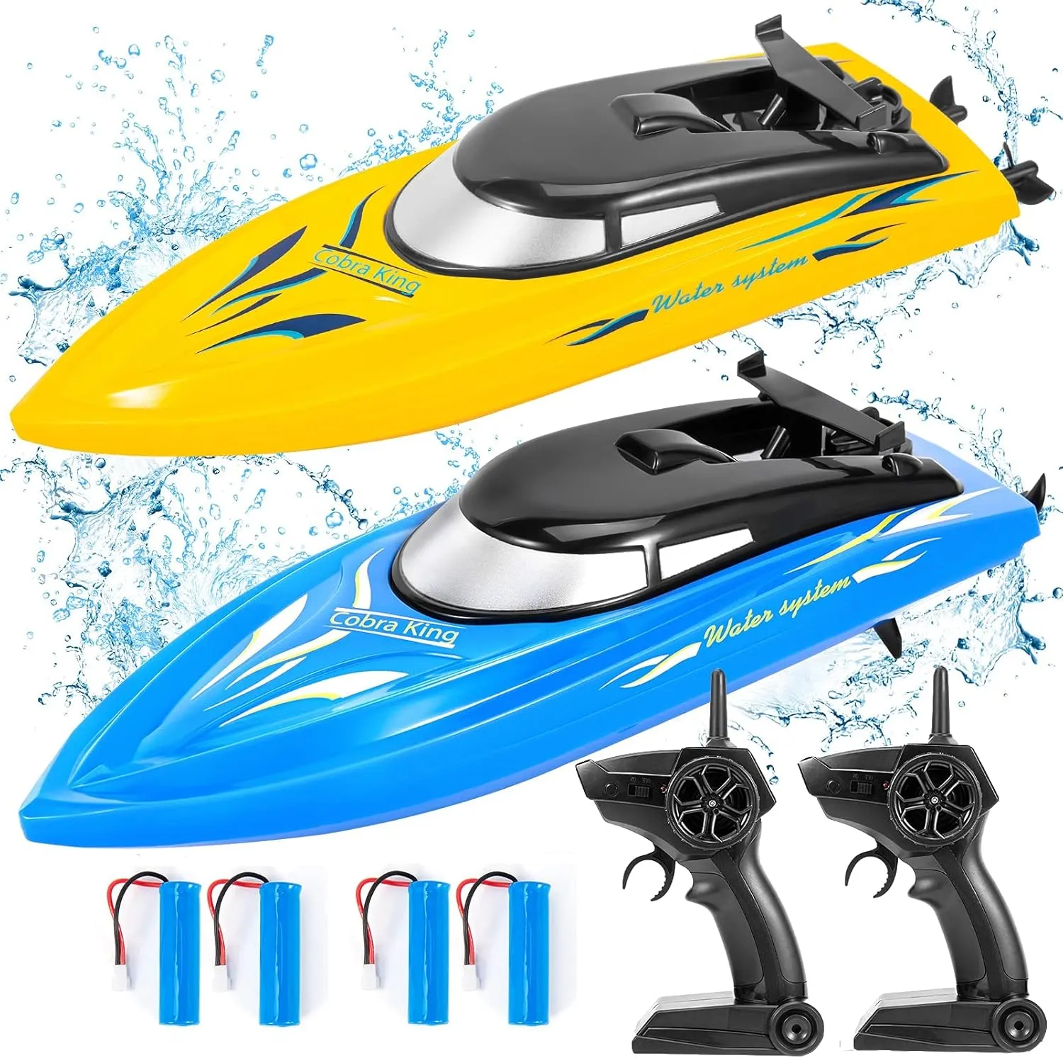 for Pools and Lakes with 4 Rechargeable Battery$Blue Yellow [2PACK] RC Boat-Remote Control Boats for Kids and Adults$10km/H crucial exercise ted observe manner 2.4G High Speed Remote Control Boat-Fast RC Boats 