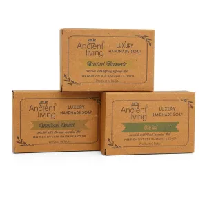 for Radiance Multani Mitti for Anti Aging Tulasi keplerian for Cleansing An..cient.. Living Organic & Natural Soaps Daily Bath Needs with Cold Pressed Oils (Handmade) - 100 gm each Kasturi Turmeric 