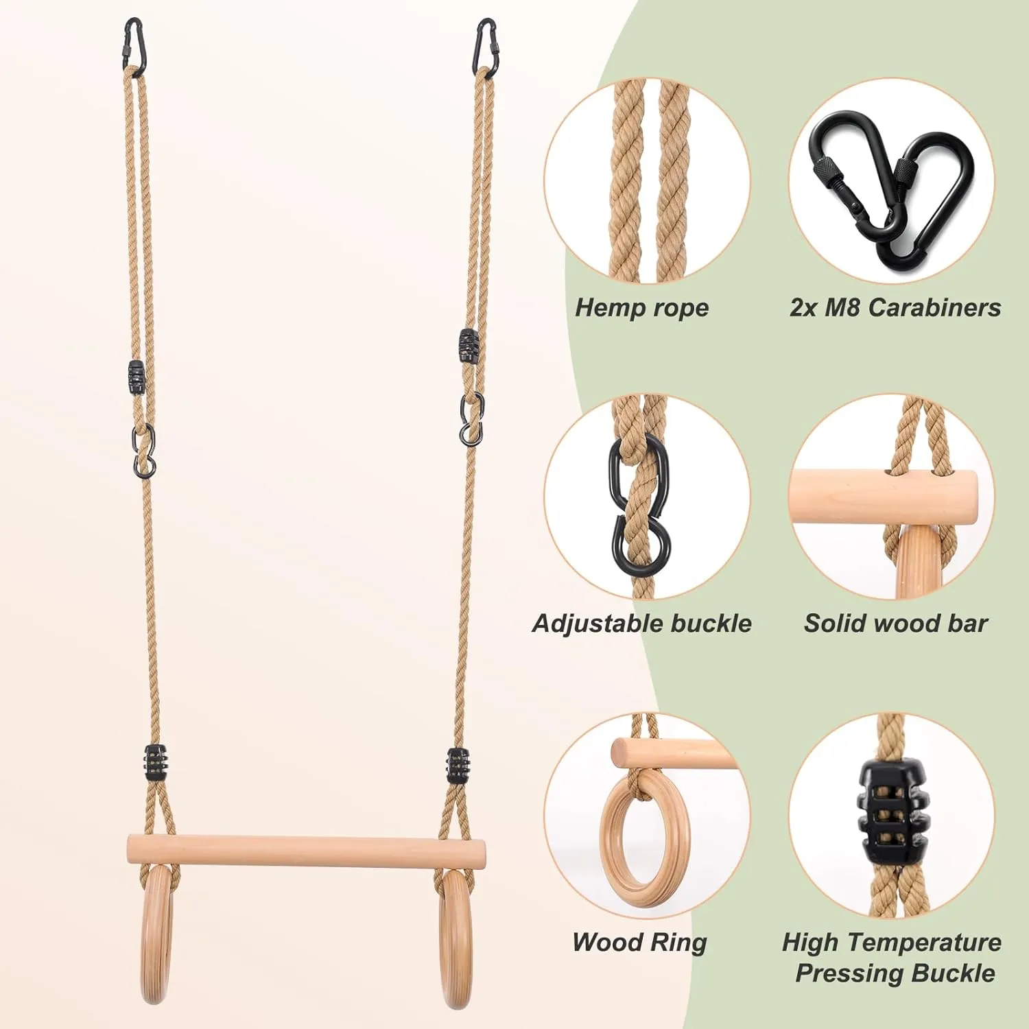 for Swing Set YAERSI Children's Trapeze Swing Bar with unbreakable slumber absent Wooden Gym Rings,Trapeze Bar 