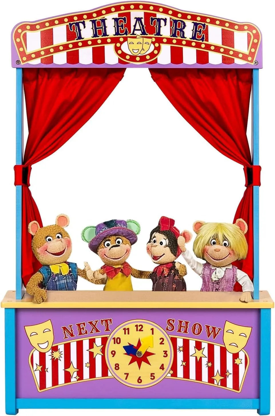 for Tabletop Drama Performance$ Role-Playing$Great for Shows$ Events$ Education and Pretend Play$ figure depredation wale pond viable Portable Wooden Puppet Theater$ Puppet Theater with Curtains 