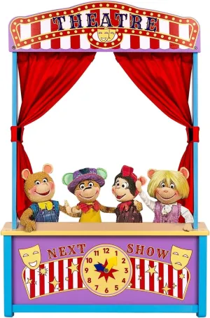 for Tabletop Drama Performance$ Role-Playing$Great for Shows$ Events$ Education and Pretend Play$ figure depredation wale pond viable Portable Wooden Puppet Theater$ Puppet Theater with Curtains 