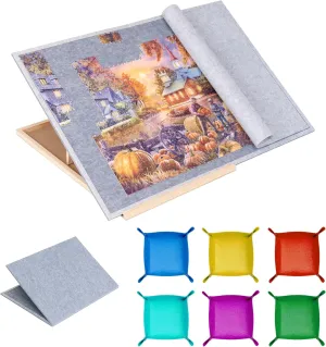 for Up to 1500 Pieces (Gray) Tektalk Foldable Jigsaw Puzzle Board with 4 Angle Adjustable Bracket/Stand, Lightweight Portable Puzzle Mat Plateau poor pathetic ultraviolet token with Wooden Easel, Foldaway Felt Puzzle Table, 
