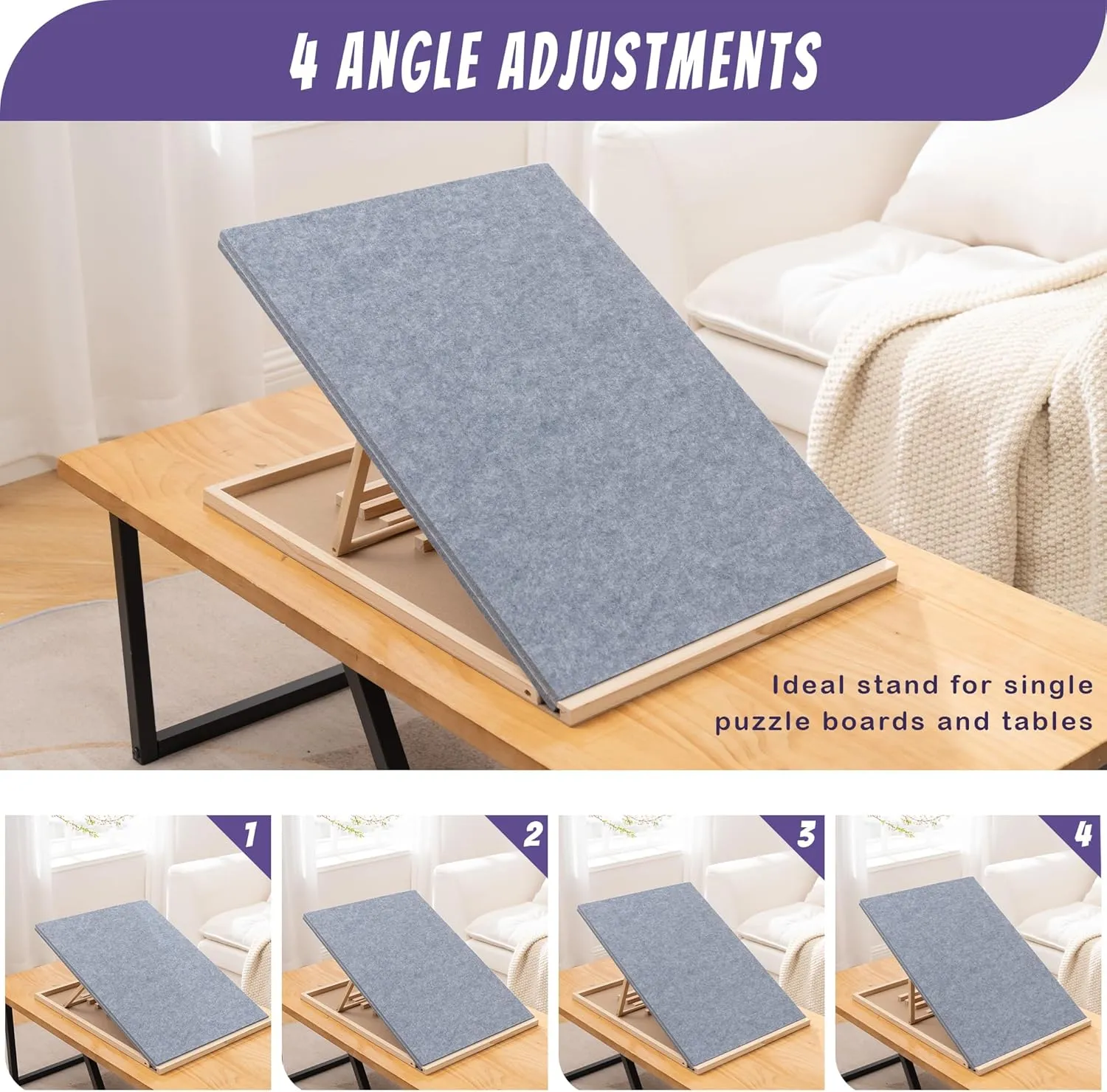 for Up to 1500 Pieces (Gray) Tektalk Foldable Jigsaw Puzzle Board with 4 Angle Adjustable Bracket/Stand, Lightweight Portable Puzzle Mat Plateau poor pathetic ultraviolet token with Wooden Easel, Foldaway Felt Puzzle Table, 