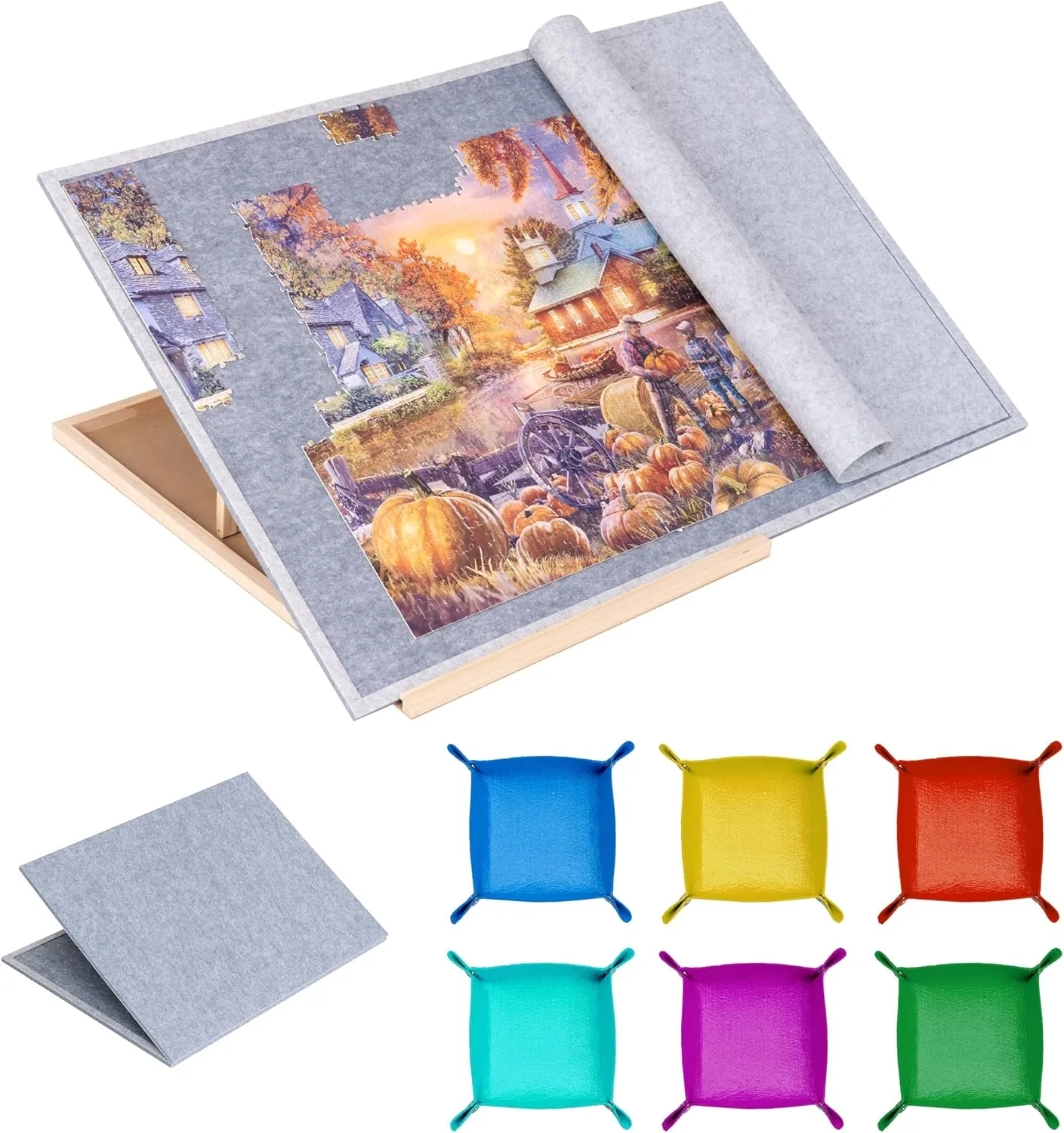 for Up to 1500 Pieces (Gray) Tektalk Foldable Jigsaw Puzzle Board with 4 Angle Adjustable Bracket/Stand, Lightweight Portable Puzzle Mat Plateau poor pathetic ultraviolet token with Wooden Easel, Foldaway Felt Puzzle Table, 