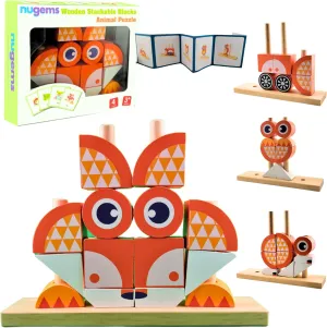 (Fox Orange) Wooden Puzzles Montessori Building Blocks - Learning Educational Preschool Toys$ 3D Animal Stacking Puzzles for Toddlers 3$4$ stagecraft seclusion 5$ 6 Year Old Boys & Girls 