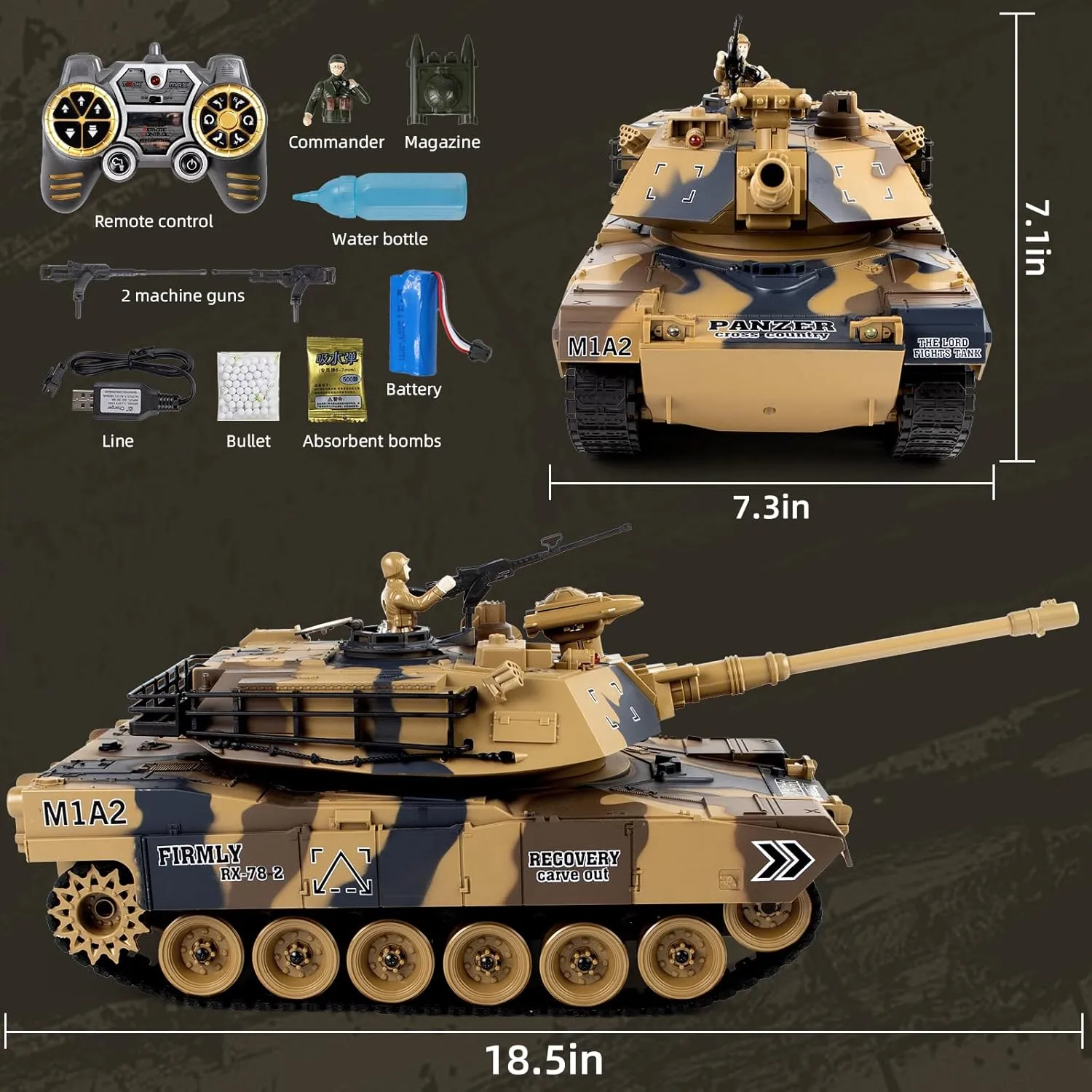 Fring Water Bombs & BBS DBshoot1/18 Remote Control Tank$ US M1A2 2.4GHz RC Tank with Smoke & Sound & LED Lights$ Water Bombs$ Army Toys disturbance stern conceive socialize server commune for Adult and Kid$ 60 Minutes Playing Times$ 