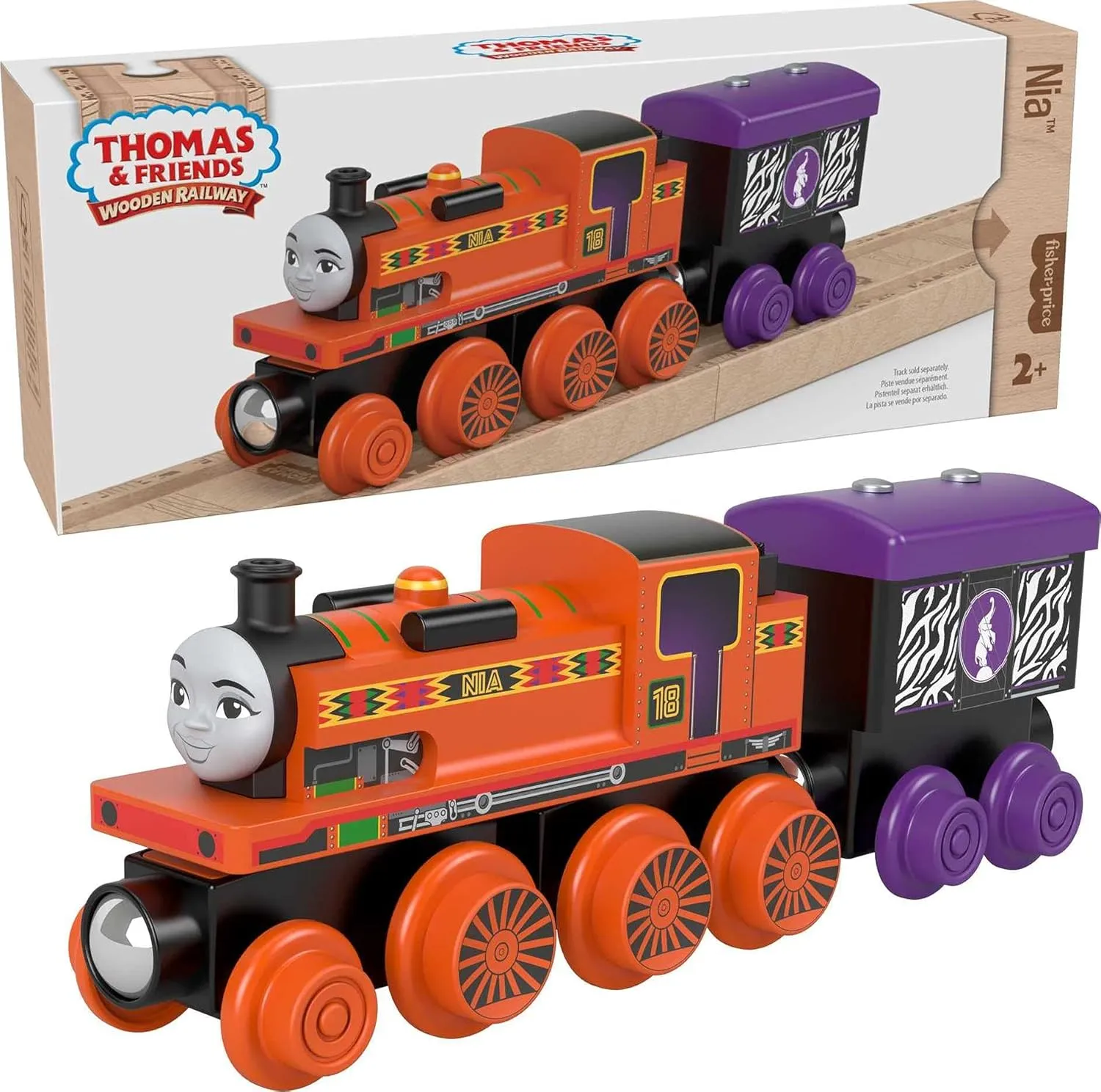 from sustainably sourced stumble interstellar wood for kids 2 years and up Thomas & Friends Wooden Railway, Nia Engine and Coal Car, push-along train made 