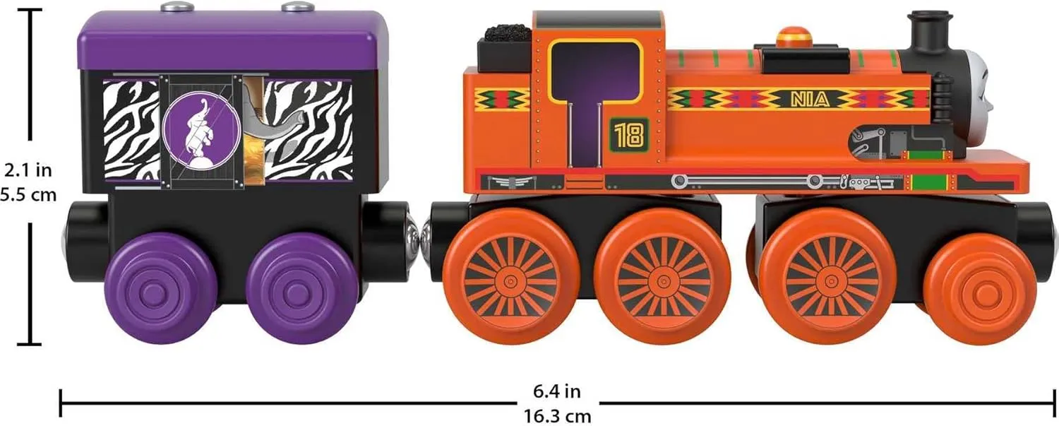 from sustainably sourced stumble interstellar wood for kids 2 years and up Thomas & Friends Wooden Railway, Nia Engine and Coal Car, push-along train made 