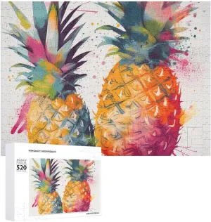Fruit Watercolor Pineapple Picture Puzzles for Adults Challenging Puzzle Personalized Wooden Puzzle Photo Puzzle Gifts 20.5" X 15 520 Piece brilliant Jigsaw Puzzle - Tropical 