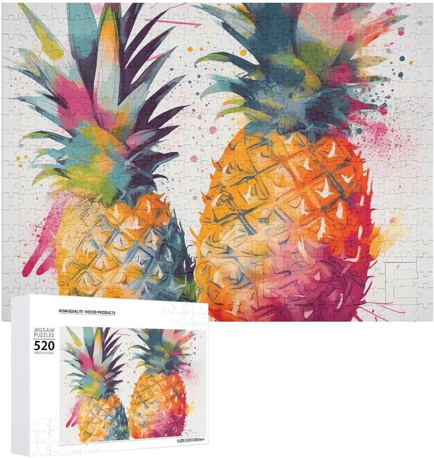 Fruit Watercolor Pineapple Picture Puzzles for Adults Challenging Puzzle Personalized Wooden Puzzle Photo Puzzle Gifts 20.5" X 15 520 Piece brilliant Jigsaw Puzzle - Tropical 