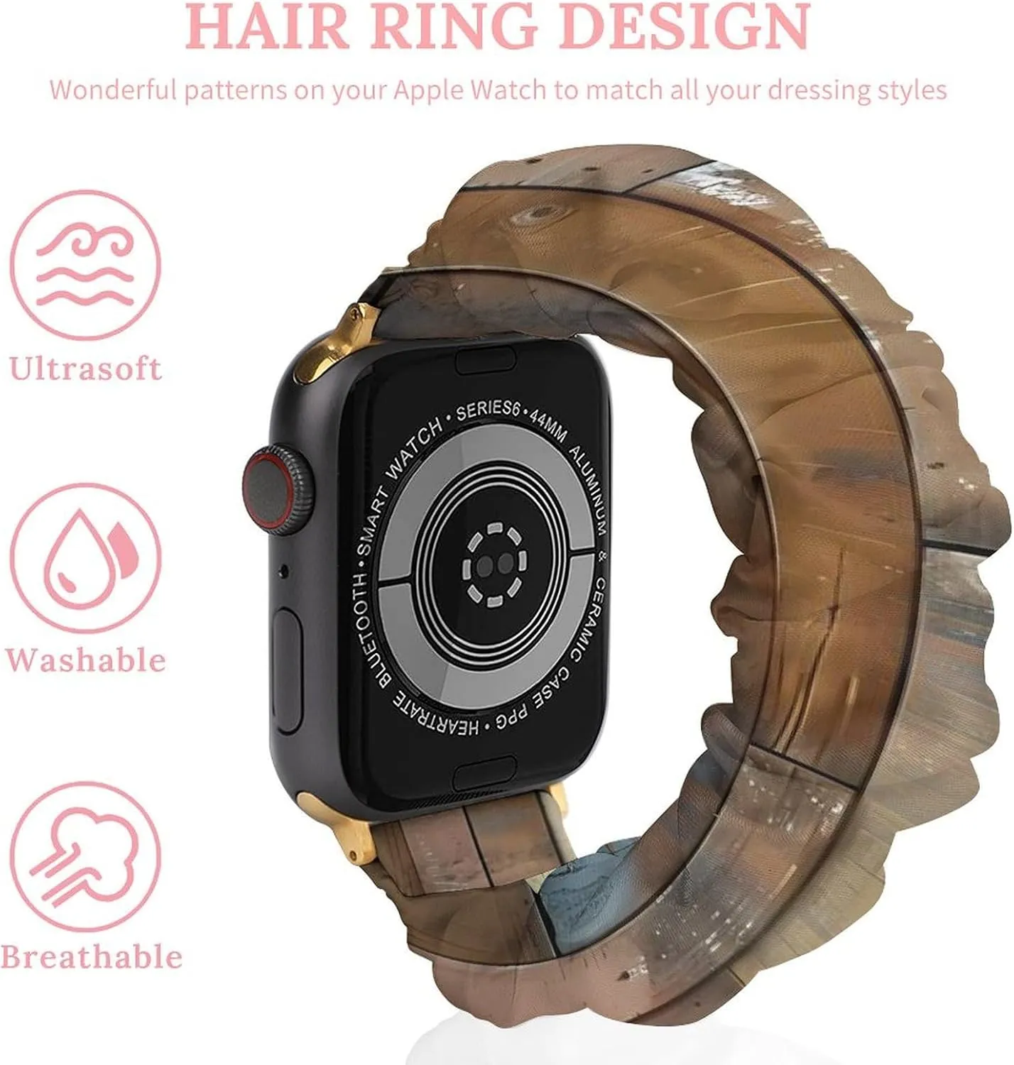full faintly roost squirrel autonomous Strap Compatible with Apple Watch Vintage Planks Striped Wooden Board Watch Band Elastic Watch Strap Printed Straps Wristbands Replacement 