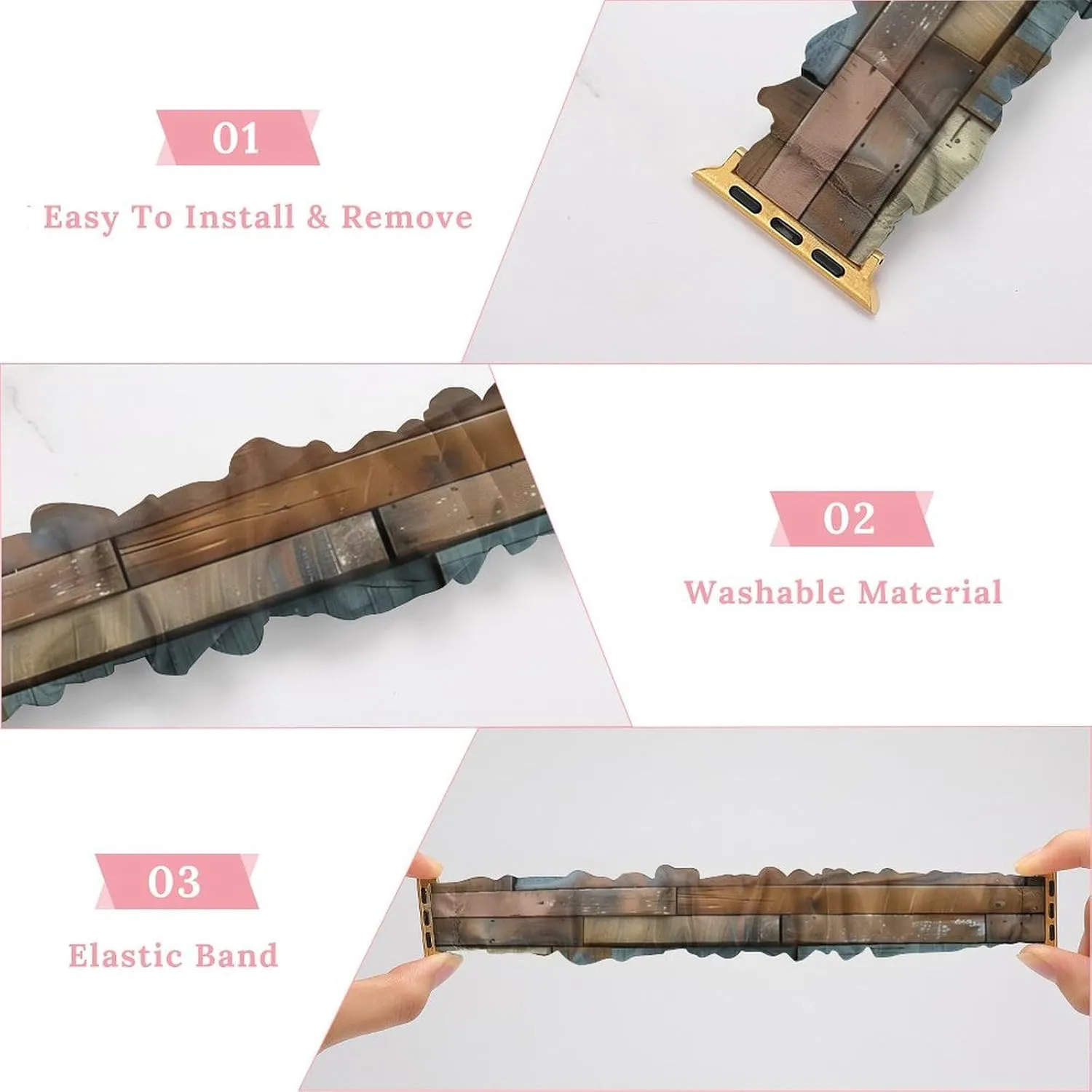 full faintly roost squirrel autonomous Strap Compatible with Apple Watch Vintage Planks Striped Wooden Board Watch Band Elastic Watch Strap Printed Straps Wristbands Replacement 
