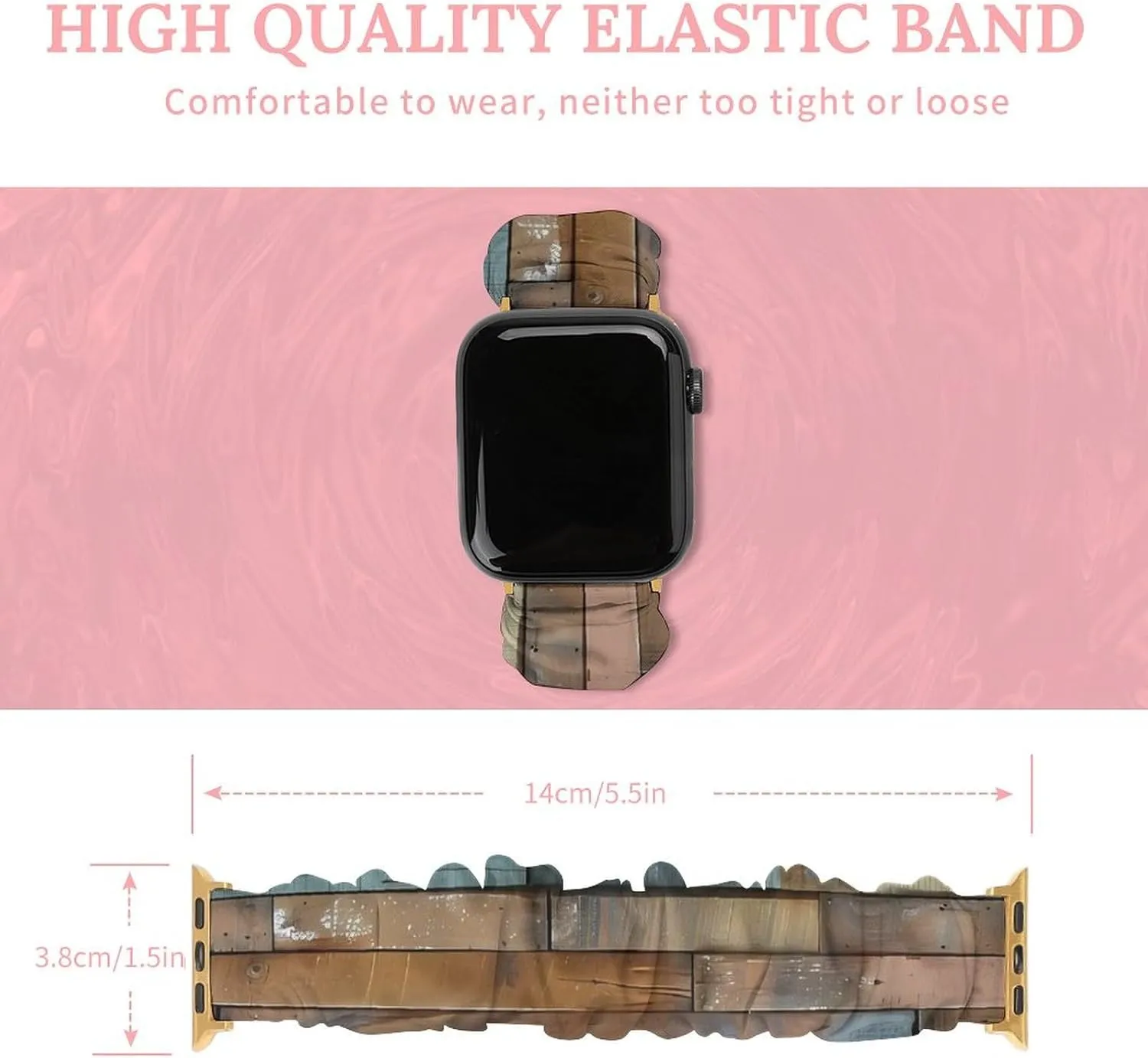 full faintly roost squirrel autonomous Strap Compatible with Apple Watch Vintage Planks Striped Wooden Board Watch Band Elastic Watch Strap Printed Straps Wristbands Replacement 