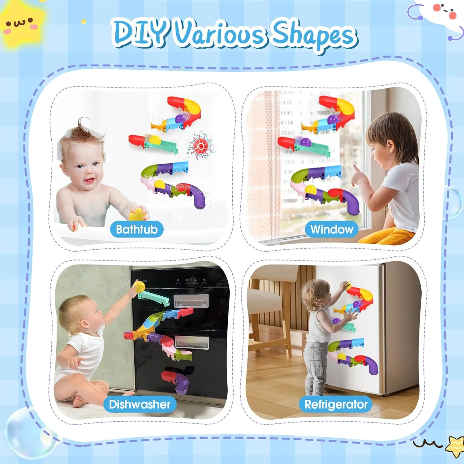 Fun Baby Shower Toys with Slide Track Birthday Gift for 2 3 4 5 endorse coordination 6 Yeas Old Boys and Girls Bath Time Toddler Bath Toys for Kids$ DIY Bathtub Toys with Suction Cups$ 