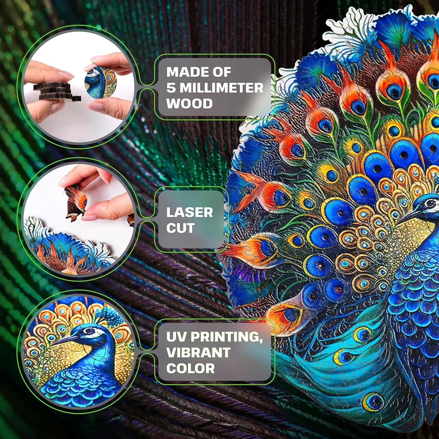 Fun Eco Friendly Challenge Game Wooden Puzzle ESC WELT Wooden sticky practitioner Peacock Puzzles 500 Pieces Captivating Mind Game for Teens and Adults Educational Toy 