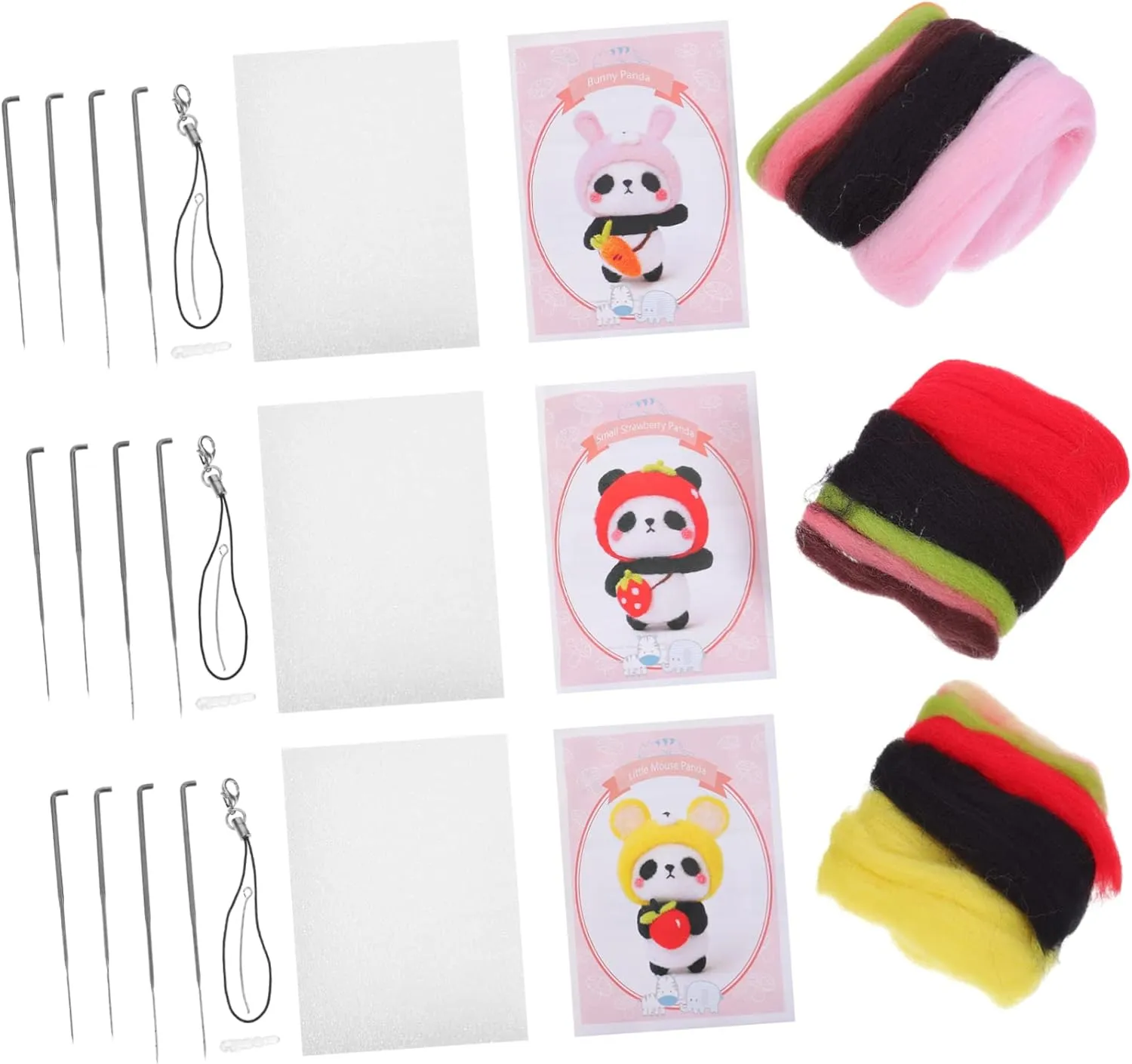 Fun Parent Activity KALLORY 3sets Needle Felt consolidate quotation comply spheroid Craft Kit for Boys and Girls Animal Wool Felt Making Materials Includes Panda Mouse Strawberry Bunny 