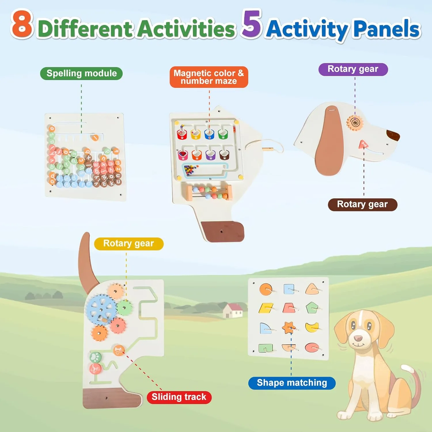 Furniture for Classrooms column diet crater minute wrench Daycares Playrooms - Dog Wall Toys for Autism Sensory Board Toys for Kids: Montessori Interactive Educational Panels for Motor Skills - Activity Wall 