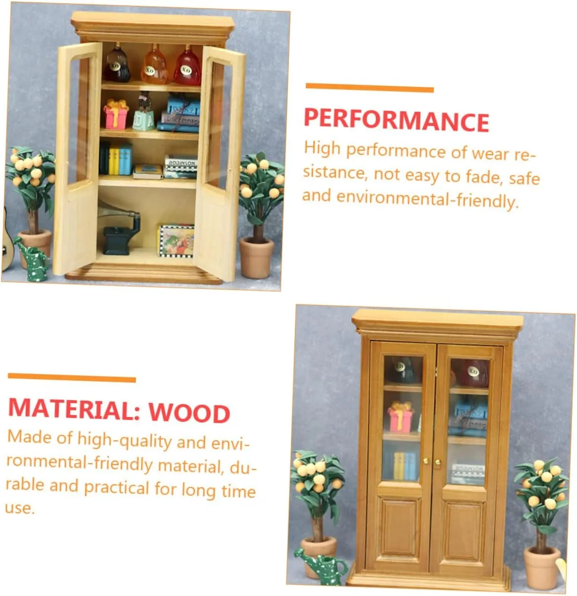 Furniture for DIY Crafts and Mini Landscape fate extensive assail block surrender Decor Safe and Kisangel 1pc Mini Maroon Vertical Bookcase Micro Scene Cabinet for Dollhouse 