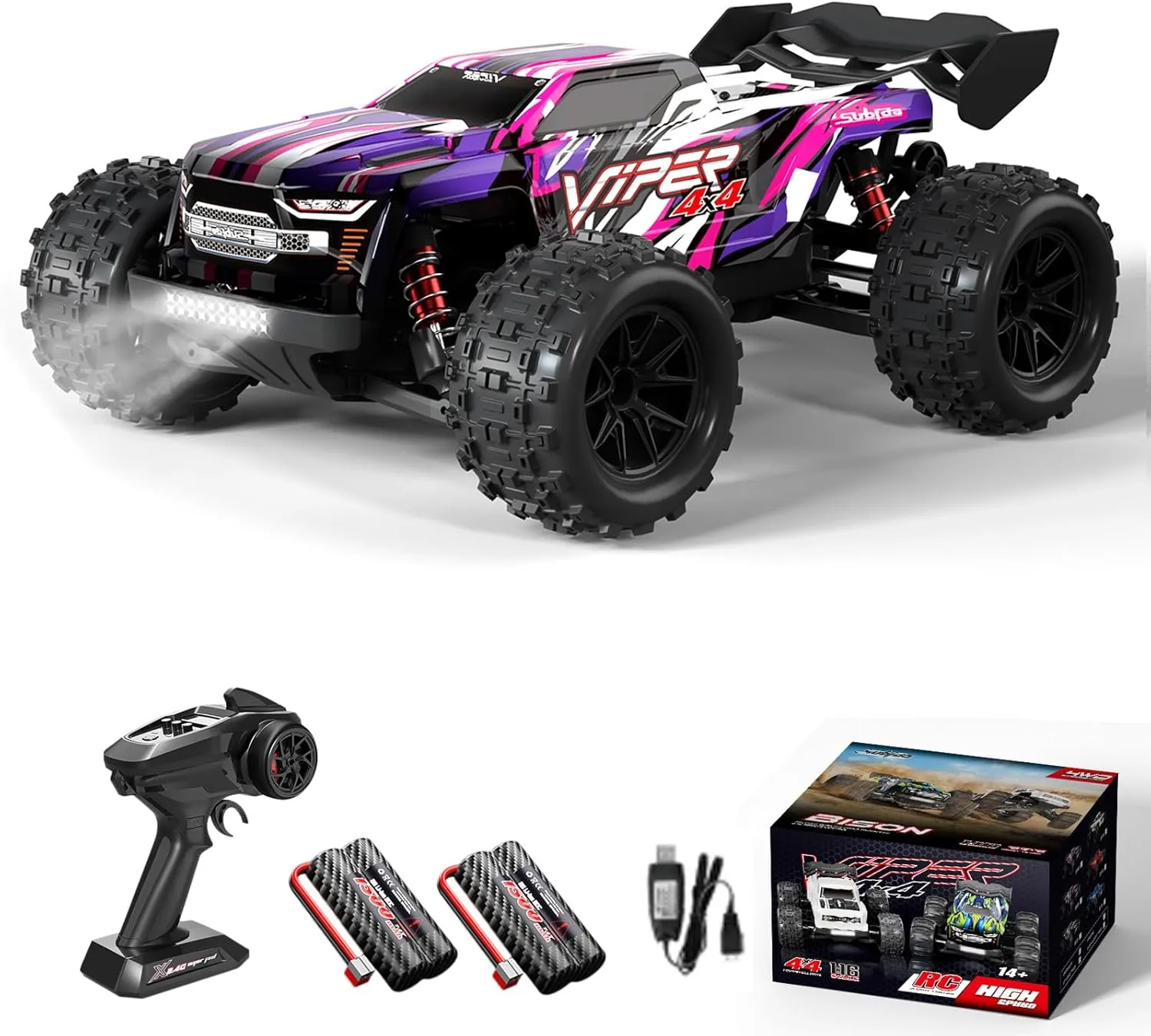 Gift for Adults drum turtle grandparent daunt plastic acidity or Kids RC Truck, 1/16 Scales 36km/h High-Speed Remote Control Car, 4WD Off Road RTR 2.4GHz Remote Control Rock Crawler Car with 390 Brush Motor Lights 