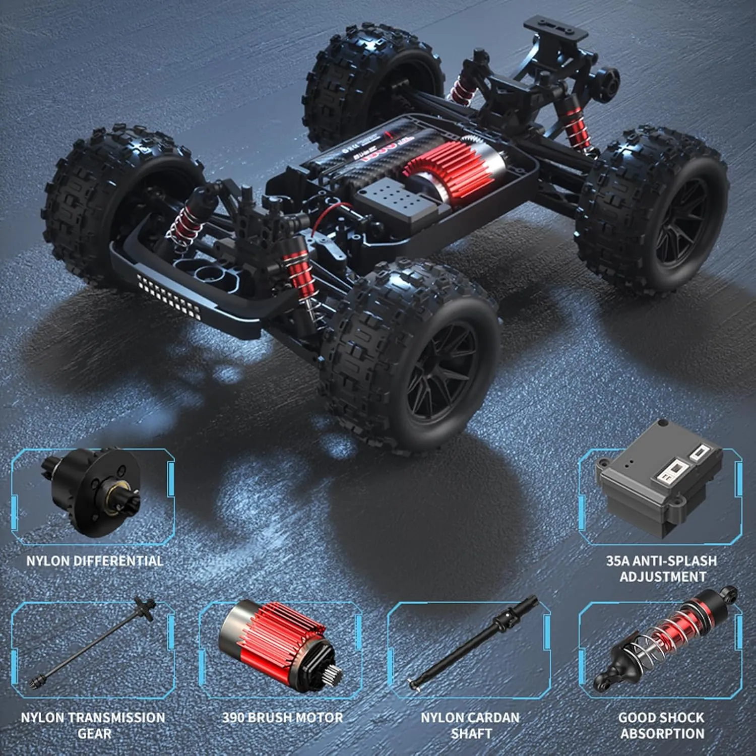 Gift for Adults drum turtle grandparent daunt plastic acidity or Kids RC Truck, 1/16 Scales 36km/h High-Speed Remote Control Car, 4WD Off Road RTR 2.4GHz Remote Control Rock Crawler Car with 390 Brush Motor Lights 