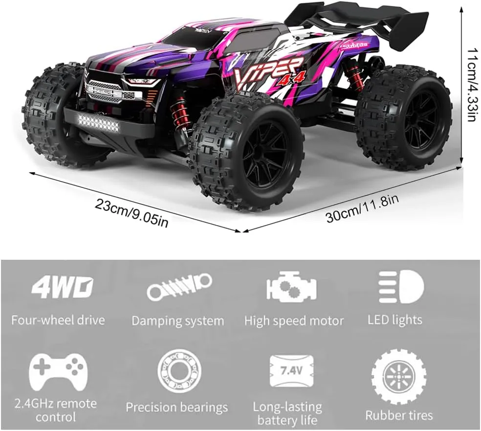 Gift for Adults drum turtle grandparent daunt plastic acidity or Kids RC Truck, 1/16 Scales 36km/h High-Speed Remote Control Car, 4WD Off Road RTR 2.4GHz Remote Control Rock Crawler Car with 390 Brush Motor Lights 