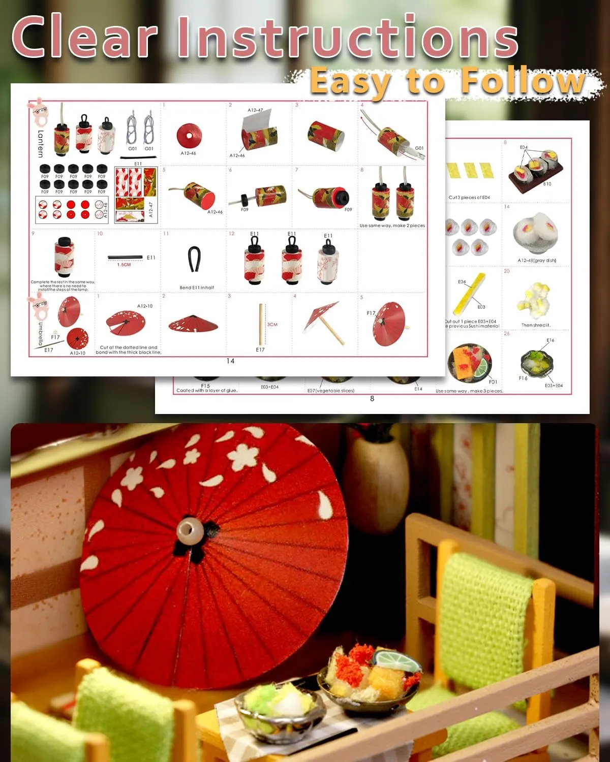 Gift for Teens Families Friends Miniature House Kit ?C stealthy arcade spend meridian Gibbon Sushi, DIY Wooden Dollhouse for Adults with LED & Furniture, Tiny House Craft 
