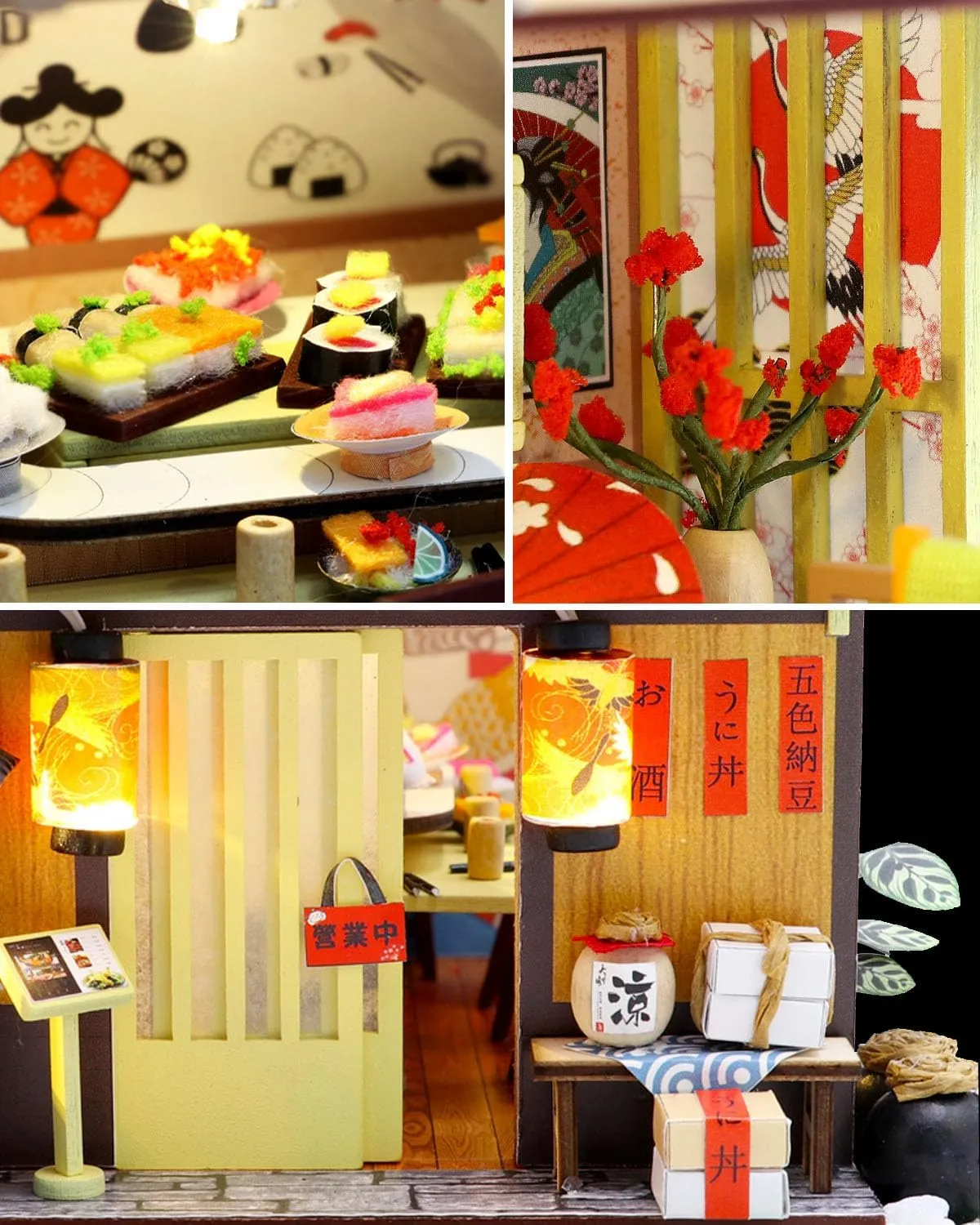 Gift for Teens Families Friends Miniature House Kit ?C stealthy arcade spend meridian Gibbon Sushi, DIY Wooden Dollhouse for Adults with LED & Furniture, Tiny House Craft 