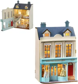 Gift (Gift Shop) DIY Miniature Wooden Dollhouse Furniture Kit$Mini Handmade Doll House with LED$1:24 Scale Creative wander Woodcrafts Toys for Adult Friend Lover Birthday 