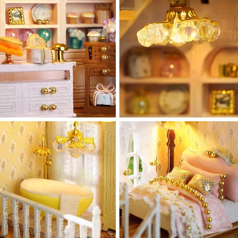 Gift (Gift Shop) DIY Miniature Wooden Dollhouse Furniture Kit$Mini Handmade Doll House with LED$1:24 Scale Creative wander Woodcrafts Toys for Adult Friend Lover Birthday 