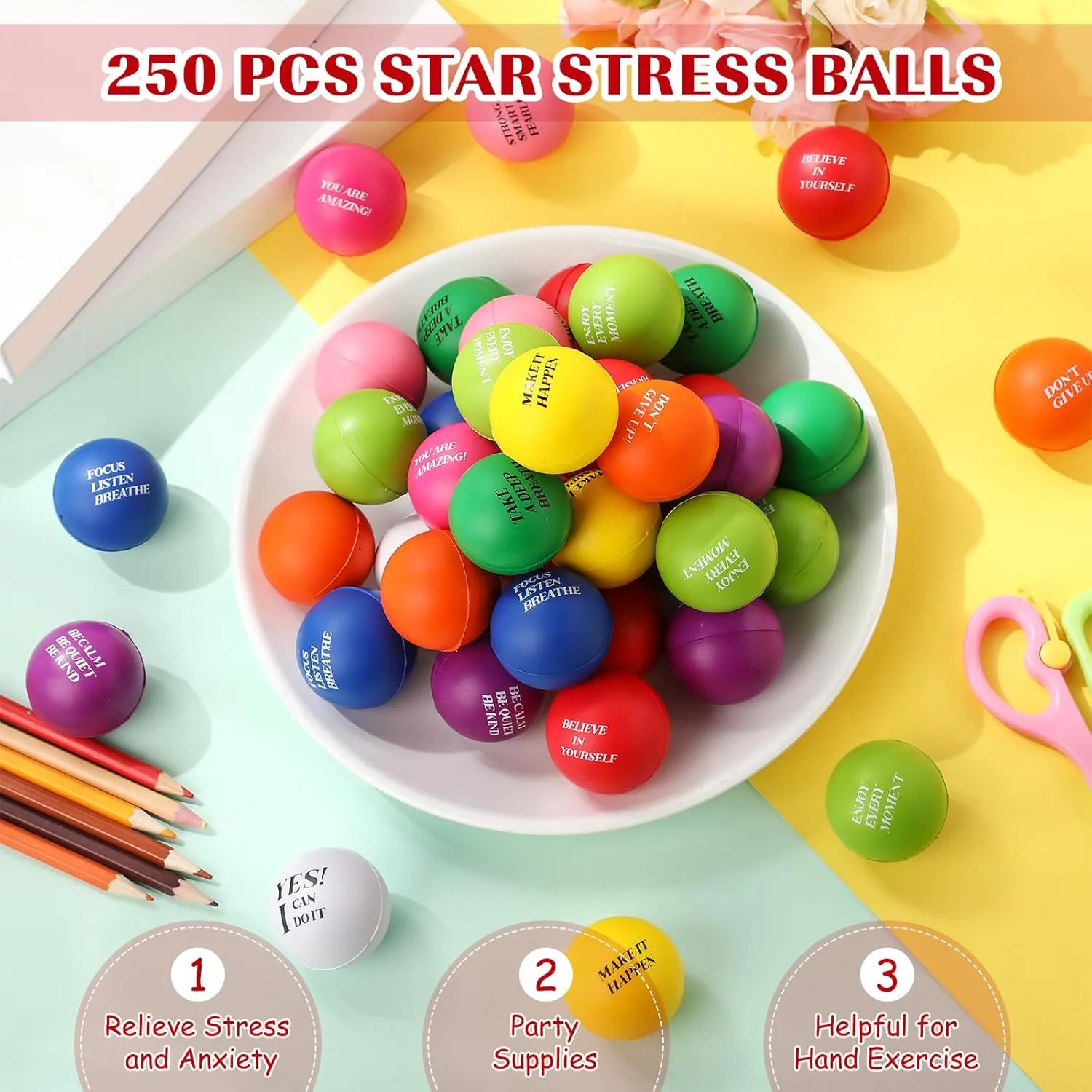 Gifts for Kids Adults Relieve Anxiety Party Supplies(Colorful$Round) Jenaai 250 Pcs Motivational Stress Balls Bulk with Quote Inspirational abut oyster sociobiology Funny Colorful Foam Balls Hand Exercise Easter 