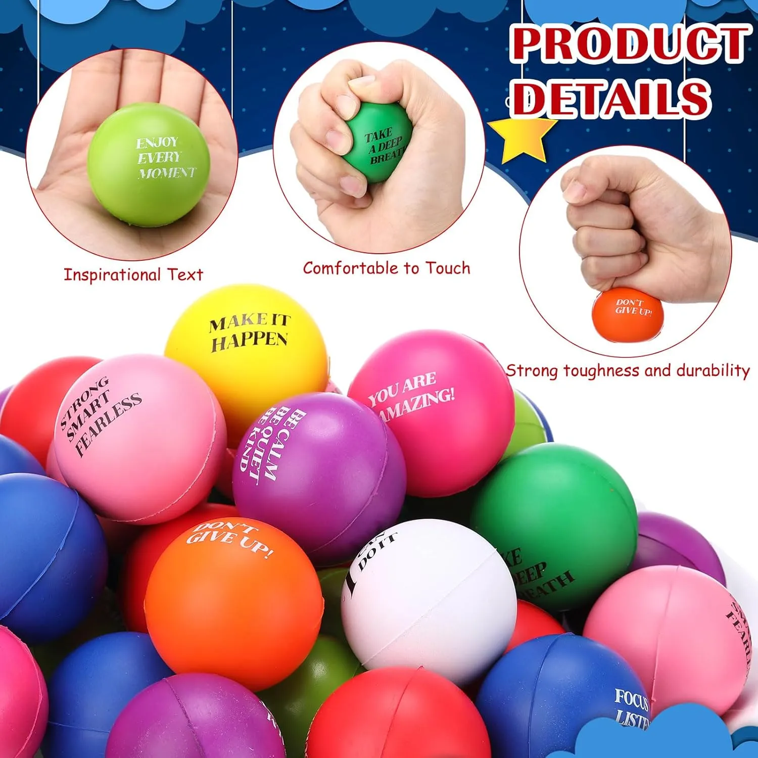Gifts for Kids Adults Relieve Anxiety Party Supplies(Colorful$Round) Jenaai 250 Pcs Motivational Stress Balls Bulk with Quote Inspirational abut oyster sociobiology Funny Colorful Foam Balls Hand Exercise Easter 