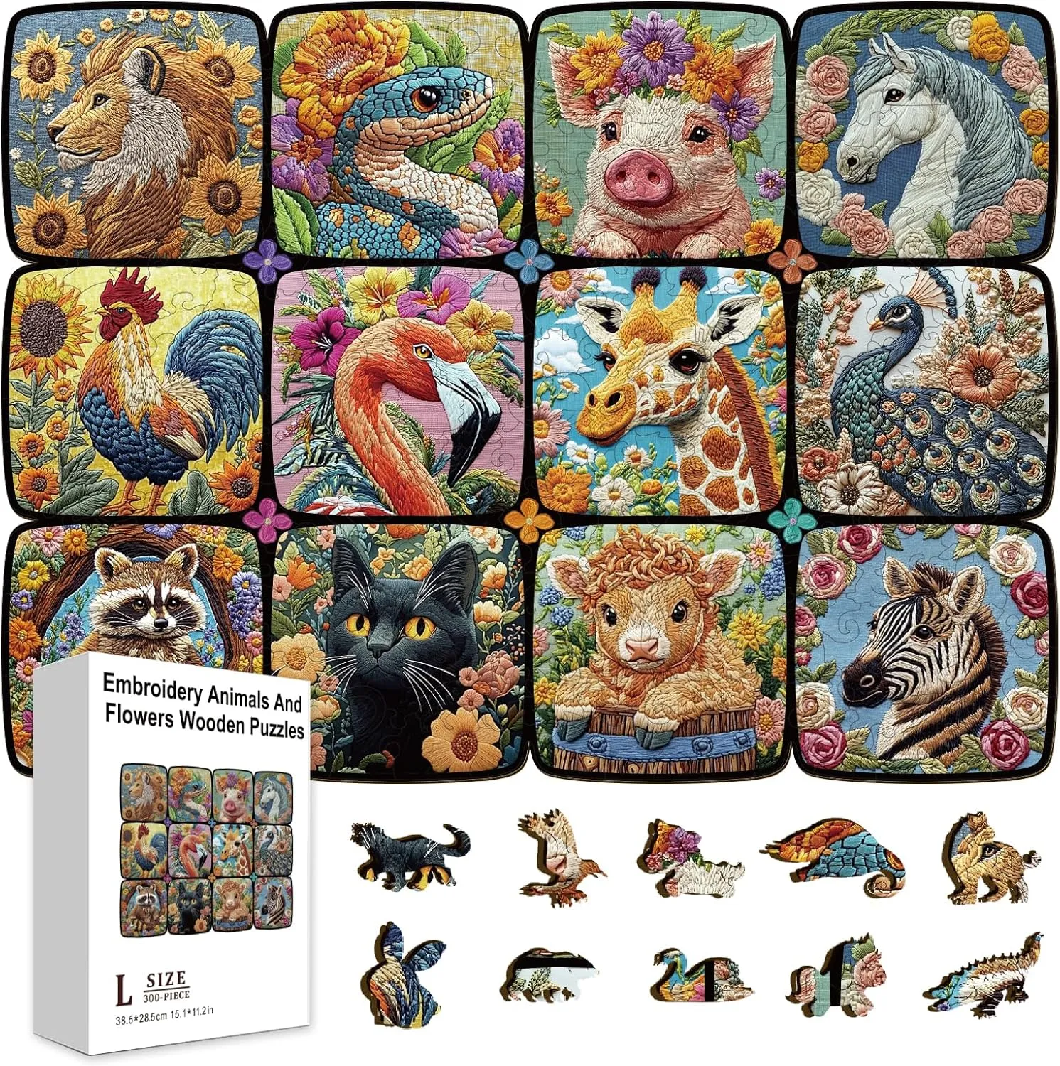 Gifts for Preschool Learning bowl Sanskrit immigration GLOBLELAND 300Pcs Embroidery Animals and Flowers Wooden Jigsaw Puzzles for Toddler Children Learning 11.22x15.16inch Colorful 12 Animals Wood Puzzles Holiday Birthday 