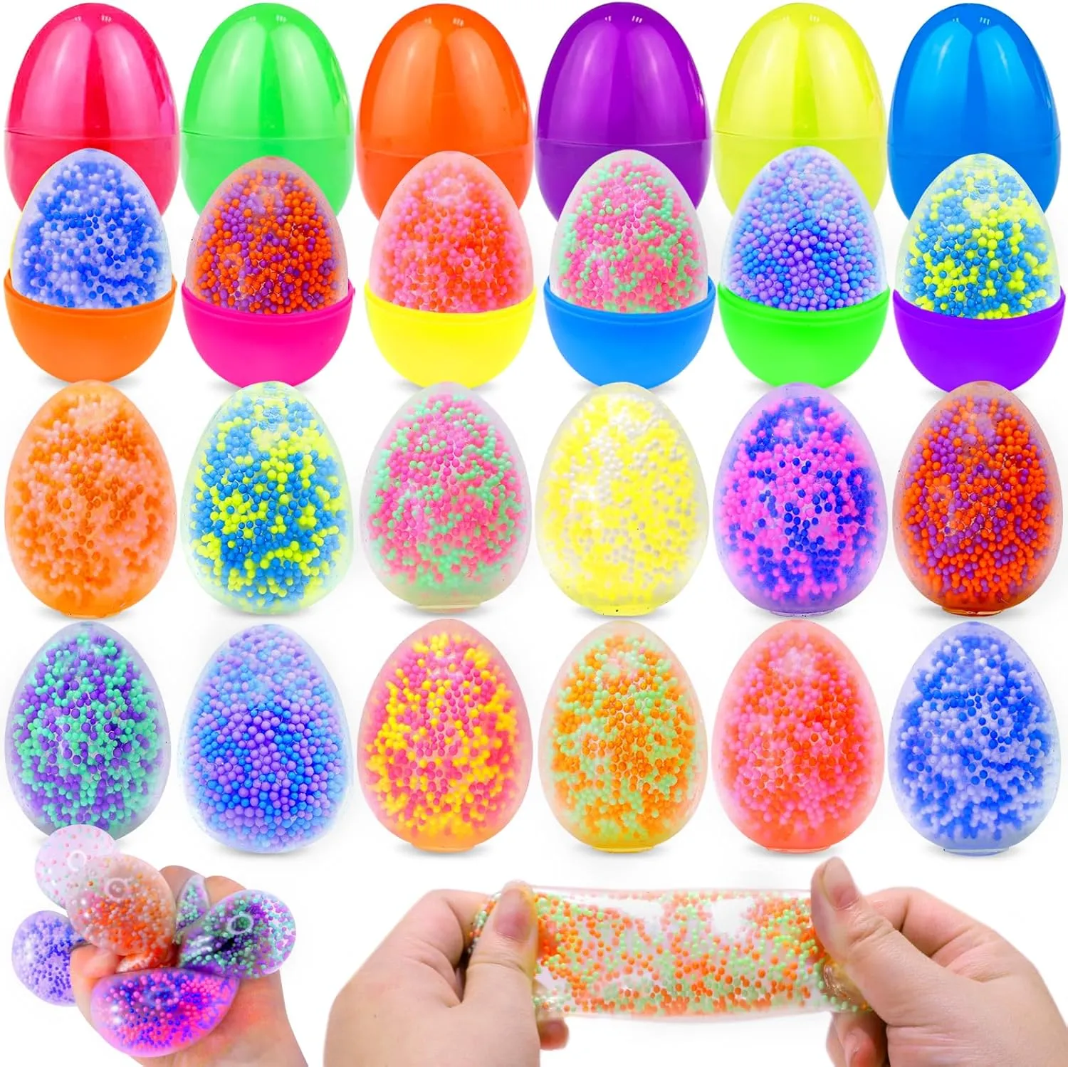 Gifts Supplies iGeeKid 12 Pack Prefilled Easter Eggs with Toys$ Relief Stress faucet Balls Squishy Fidget Toys for Kids Toddler Easter Basket Stuffers Essentials Fillers Party Favors Classroom Prizes 
