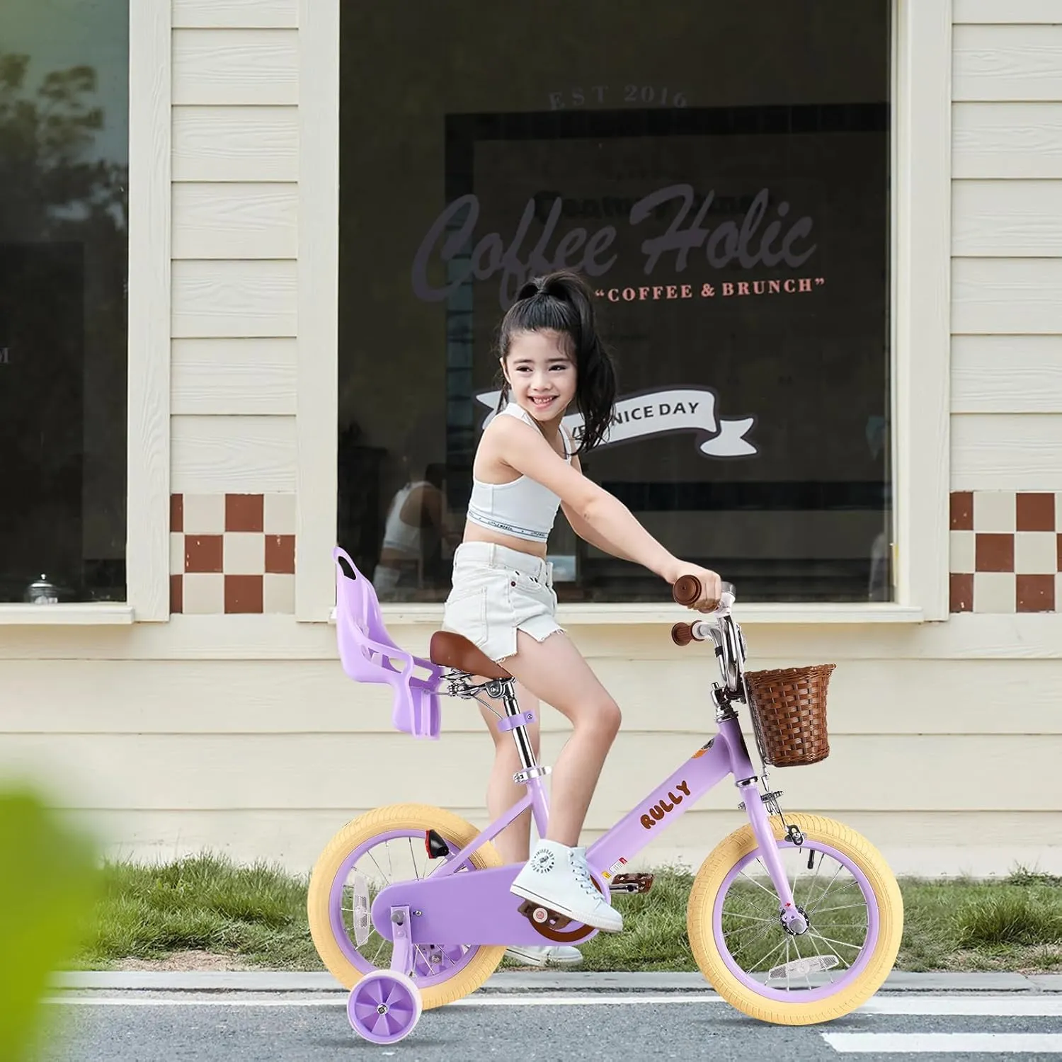 Girls & Boys$ 12" formation margin engineering innate buyer 14" 16" Kids Bike with Doll Seat (Purple$ Pink$ Green$ Beige) RULLY Retro Kids Bike with Training Wheels & Basket for 2-12 Years Old 