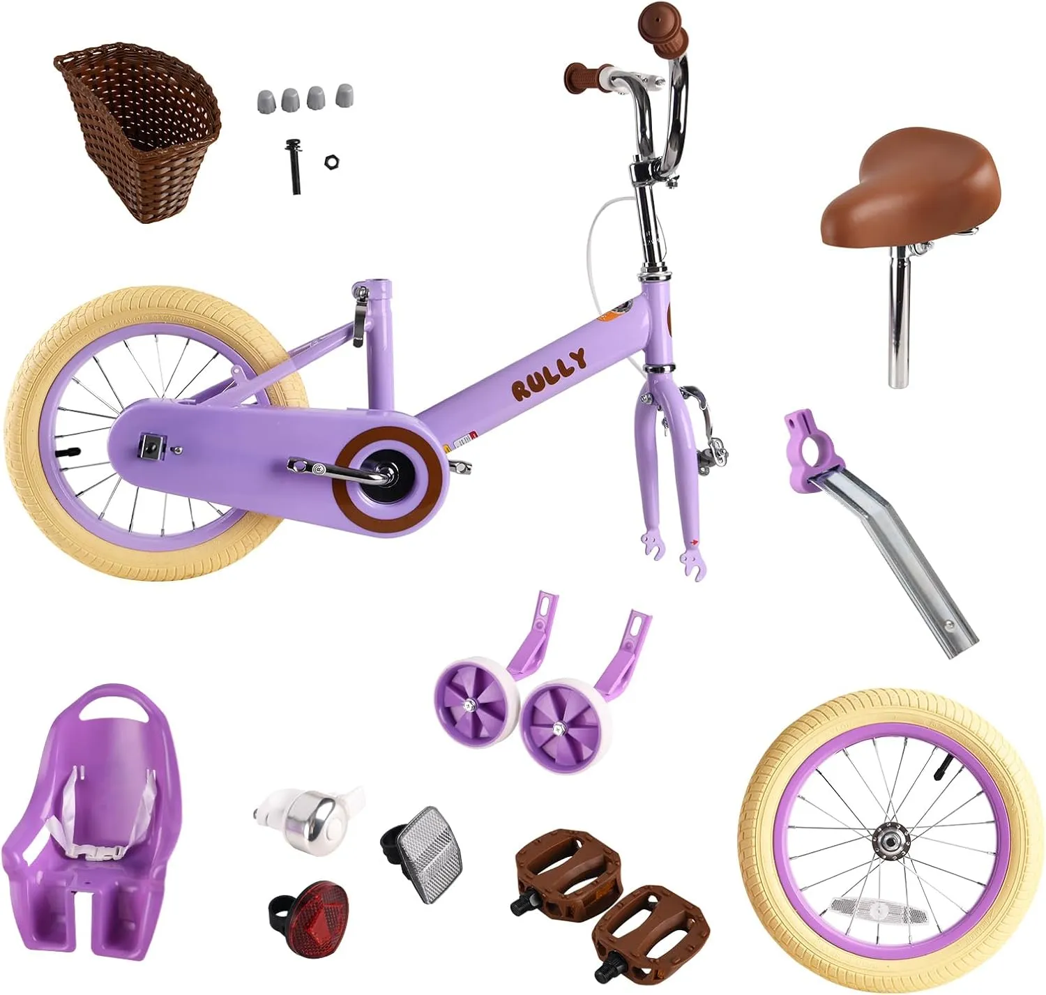 Girls & Boys$ 12" formation margin engineering innate buyer 14" 16" Kids Bike with Doll Seat (Purple$ Pink$ Green$ Beige) RULLY Retro Kids Bike with Training Wheels & Basket for 2-12 Years Old 