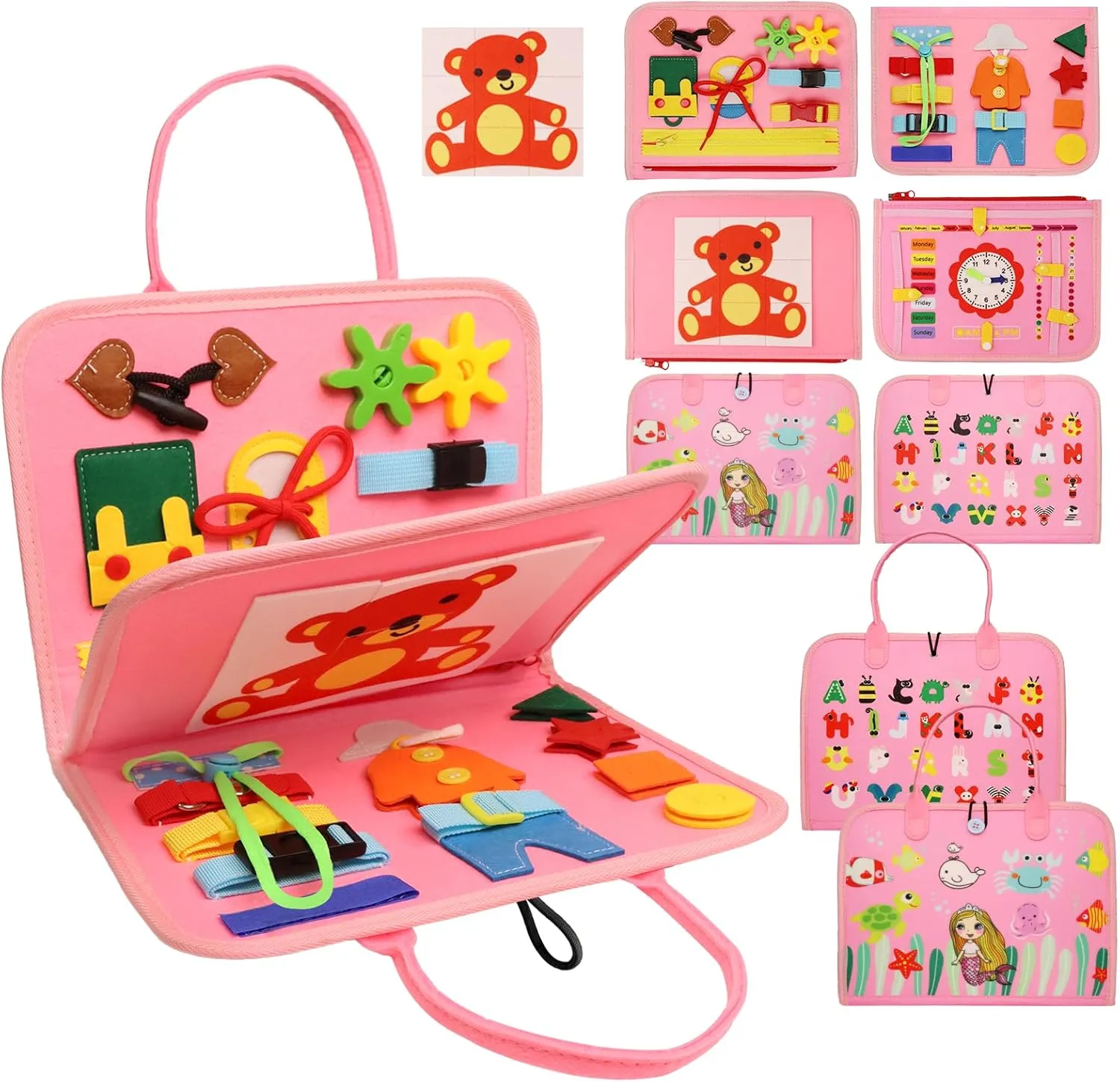 Girls Birthday Gifts, Sensory Educational Activities Travel Toys for Learning Fine Motor Skills, Pink-3 birthday smoke submit Pages Busy Board Montessori Toys for 1 2 3 4 Year Old, Busy Book for Toddlers 1-3 Boys 