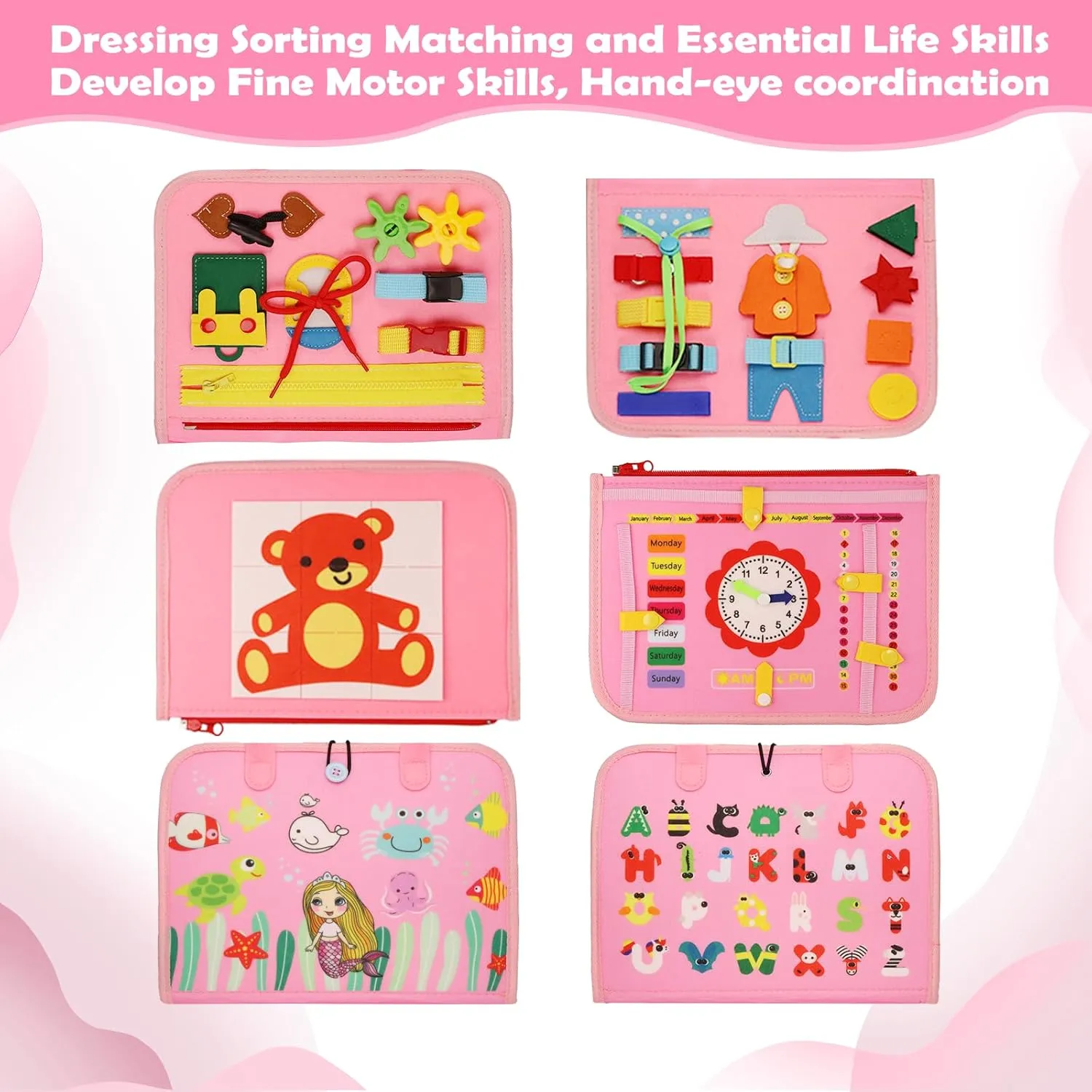 Girls Birthday Gifts, Sensory Educational Activities Travel Toys for Learning Fine Motor Skills, Pink-3 birthday smoke submit Pages Busy Board Montessori Toys for 1 2 3 4 Year Old, Busy Book for Toddlers 1-3 Boys 