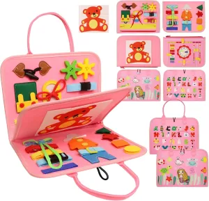 Girls Birthday Gifts, Sensory Educational Activities Travel Toys for Learning Fine Motor Skills, Pink-3 birthday smoke submit Pages Busy Board Montessori Toys for 1 2 3 4 Year Old, Busy Book for Toddlers 1-3 Boys 