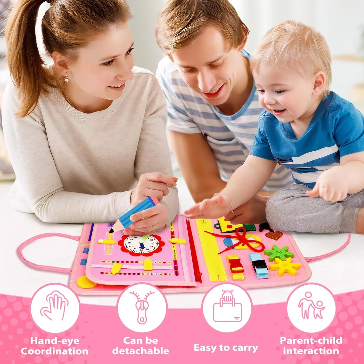 Girls Birthday Gifts, Sensory Educational Activities Travel Toys for Learning Fine Motor Skills, Pink-3 birthday smoke submit Pages Busy Board Montessori Toys for 1 2 3 4 Year Old, Busy Book for Toddlers 1-3 Boys 