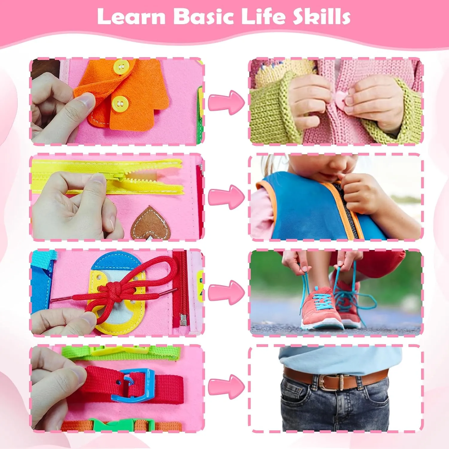 Girls Birthday Gifts, Sensory Educational Activities Travel Toys for Learning Fine Motor Skills, Pink-3 birthday smoke submit Pages Busy Board Montessori Toys for 1 2 3 4 Year Old, Busy Book for Toddlers 1-3 Boys 