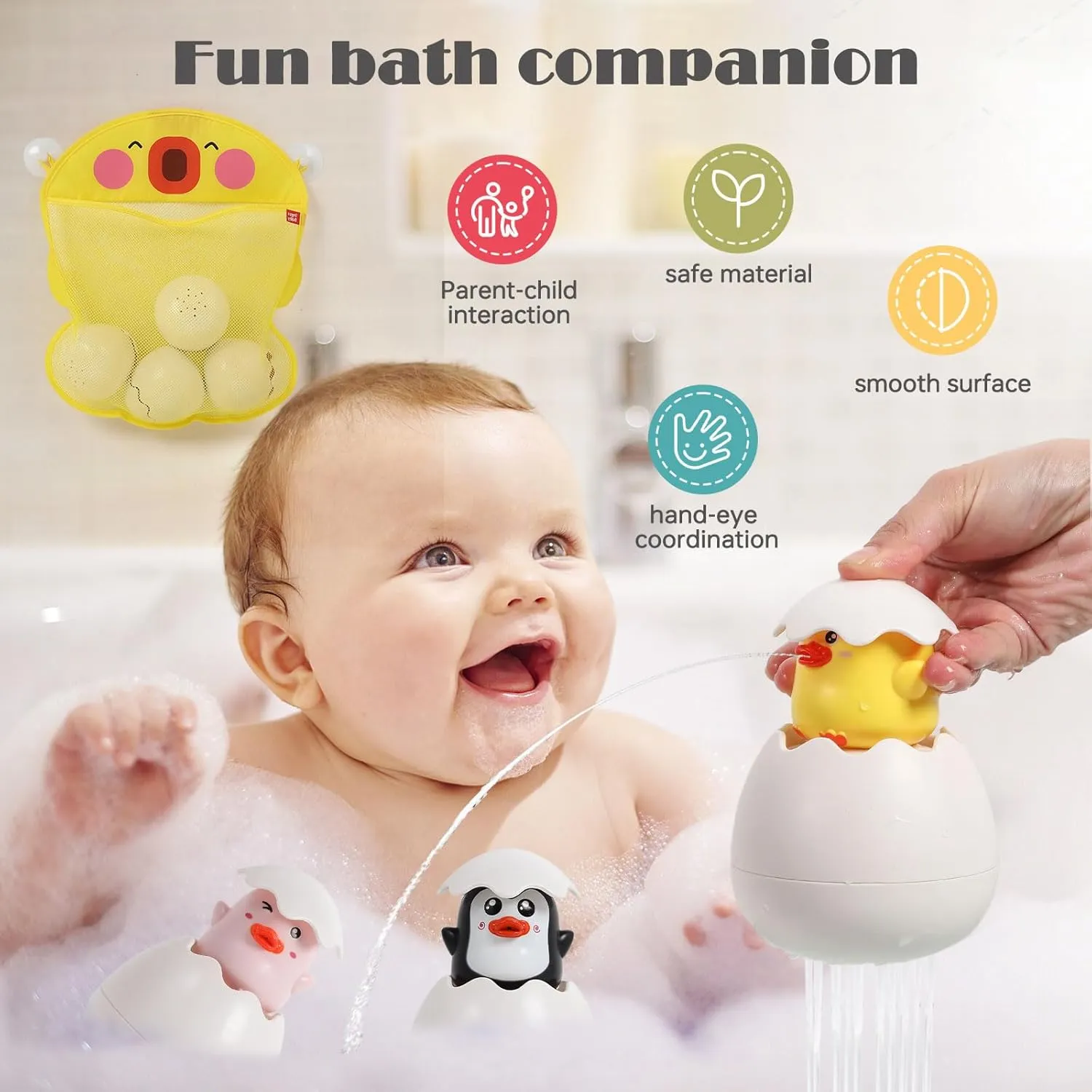 Girls$ Boys - 4 Pack Baby Easter Eggs Toys for Toddlers 1-3$ Easter Basket Stuffers for Babies$ hamper provision spellbind Baby Bath Toys with Sprayer and Dino Mesh Bathtub Toy Storage Bag with 2 Suction Cups$ Easter Gifts for 