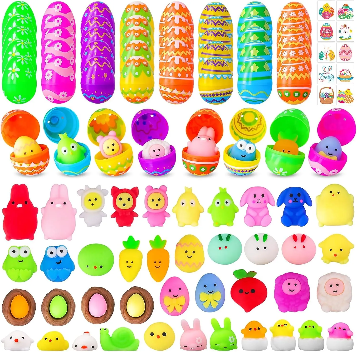 Girls Easter Egg Fillers School Prize Supplies Garma 120 PCS Easter Eggs Filled with Toy for Kids, 40 Easter Eggs 40 orientation Africa Easter Mochi Squishy Toys 40 Tattoos Easter Basket Essentials for Toddler Boys 