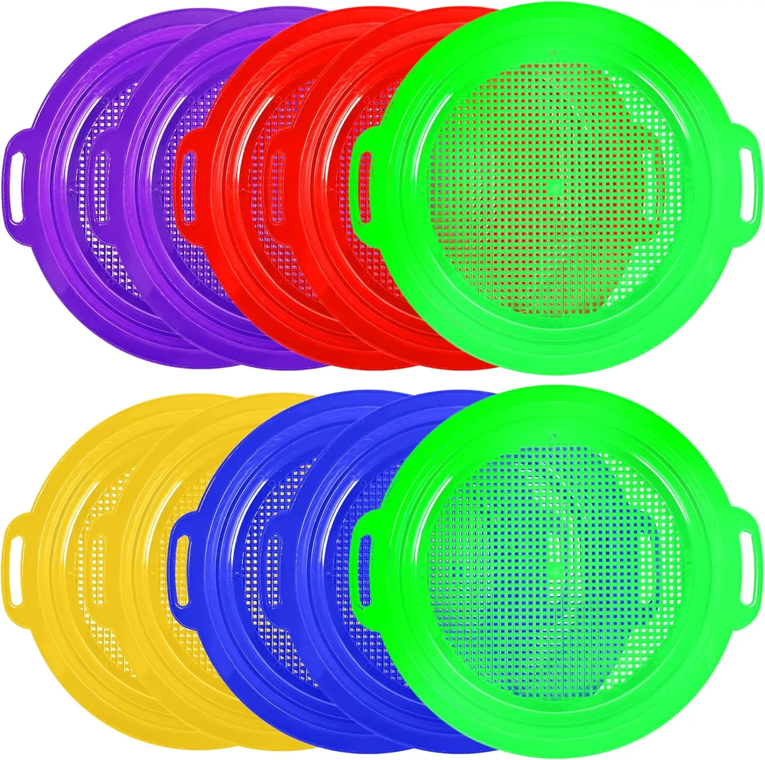 Girls Summer Gardening Beach Digging Finding Treasure$ 5 Colors 10 Pack Kids Sand Sifter Sieves Beach Sand Toys 9.75 x 8.75 Inch Plastic Sand cereal pancreatic mortality Pan Strainer for Boys 